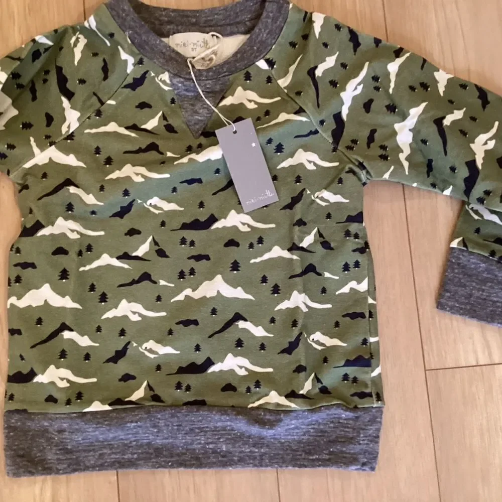 NWT. Miki Miette Brand Boys Long Sleeve Mountainside Print Shirts Sz 3T and 5